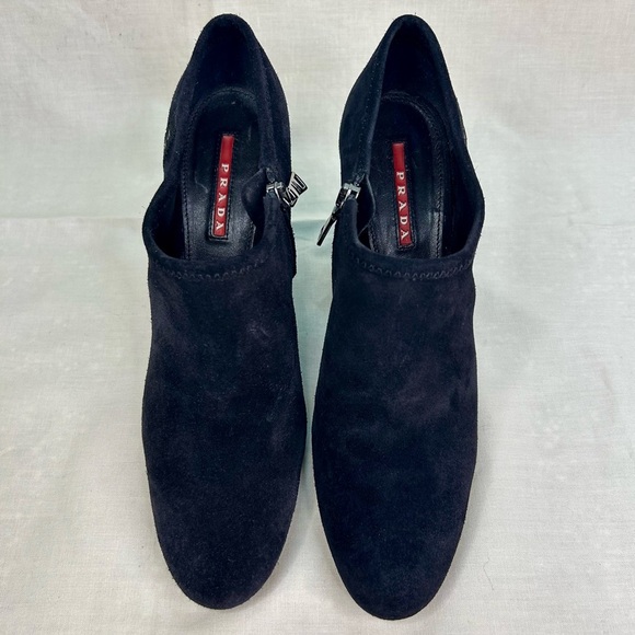 Prada Calzature Donna Black Suede Chunky Heel Ankle Boots Size 37 – Authentic - Picture 2 of 8